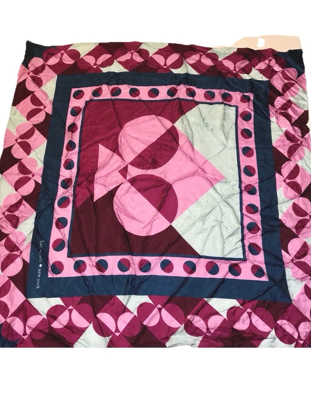 Kate Spade New York Geo Spade 100% Silk Twill Square Scarf. NWT
